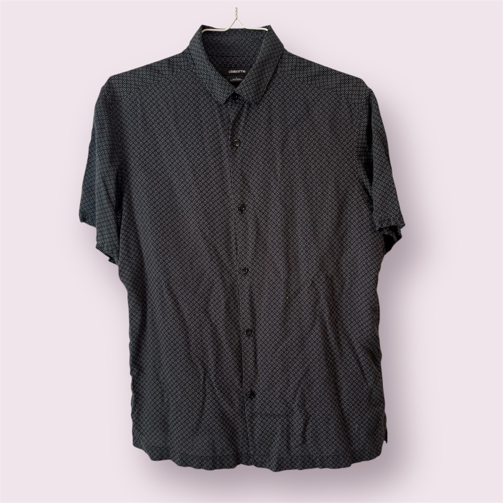 Claiborne Button Down Polo, Black w/ Pattern